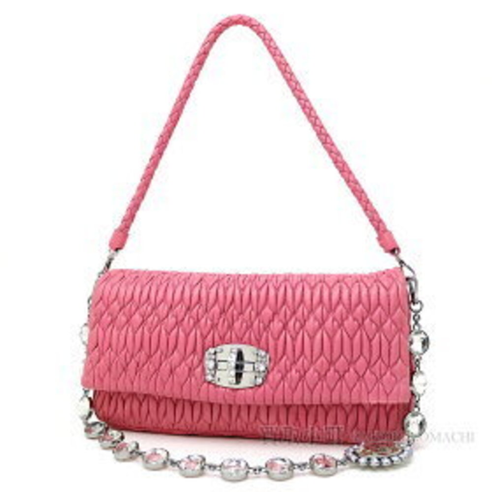 Miu Miu Nappa Crystal Geranio Lambskin Bejeweled Chain Pochette Rhinestones